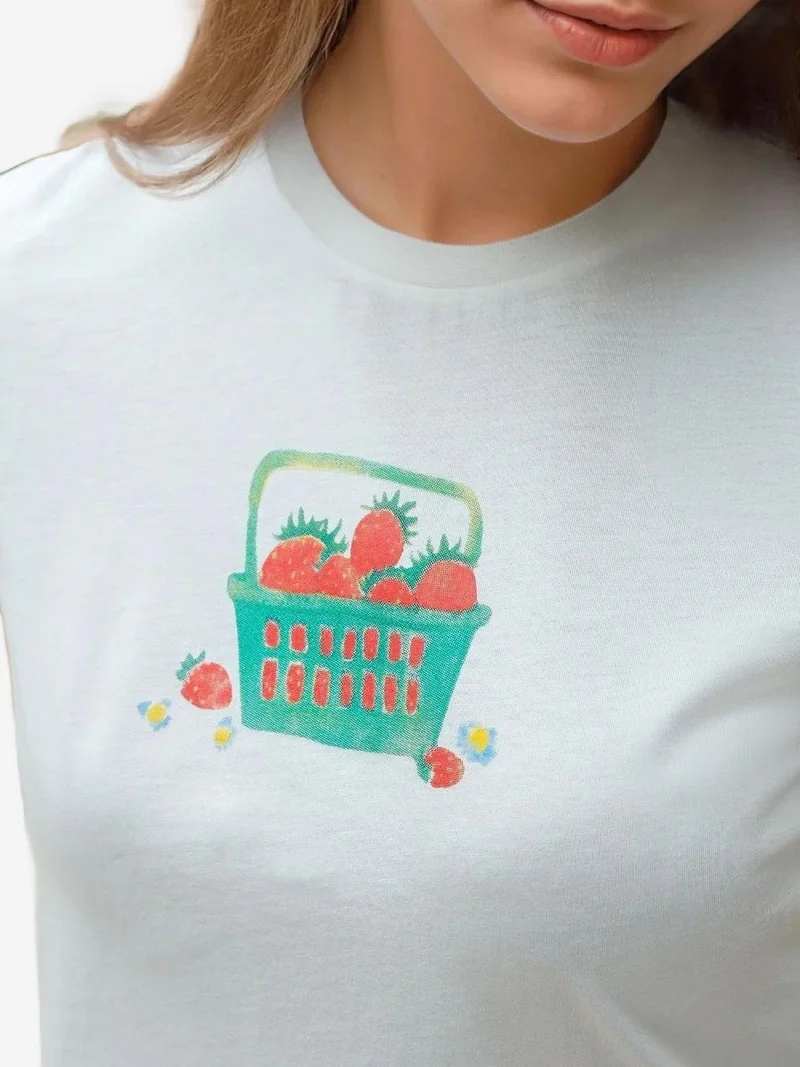 هيكاب تيشيرت قصير قطن % بقصة عادية وياقة دائرية مطبوع